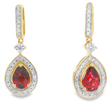 1.06ct Garnet Diamond Dangle Earrings 10KT Yellow Gold