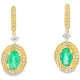 .95ct Emerald Diamond Dangle Earrings 10KT Yellow Gold