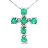 Emerald Diamond Cross Religious Pendant 10KT White Gold