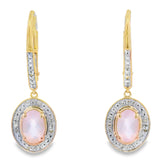 Rose Quartz Diamond Dangle Earrings 10KT Yellow Gold