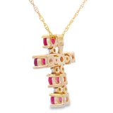 Ruby Diamond Cross Religious Pendant 10KT Yellow Gold