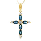 Sapphire Cross Religious Pendant 10KT Yellow Gold
