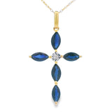 Sapphire Cross Religious Pendant 10KT Yellow Gold