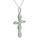 Emerald Diamond Cross Religious Pendant 10KT White Gold