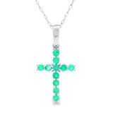 .20ct Emerald Cross Religious Pendant 14KT White Gold