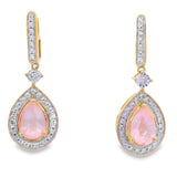 Rose Quartz Diamond Dangle Earrings 10KT Yellow Gold