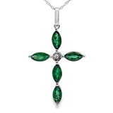 Emerald Diamond Cross Religious Pendant 10KT White Gold