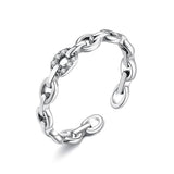 INALIS 925 Sterling Silver Opening Geometric Chain Ring for Women