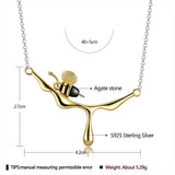 INALIS 925 Sterling Silver Pendant Cute Bee Agate Stone Luxurious Necklace
