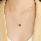INALIS - 925 Sterling Silver Round Pendant Black Moonstone Necklace