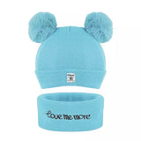 Infant Baby Winter Warm Knit Bobble Beanie Hat with Scarf Set