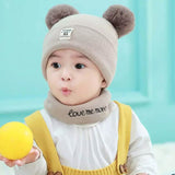 Infant Baby Winter Warm Knit Bobble Beanie Hat with Scarf Set