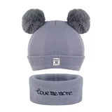 Infant Baby Winter Warm Knit Bobble Beanie Hat with Scarf Set