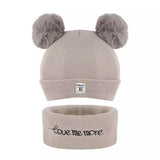 Infant Baby Winter Warm Knit Bobble Beanie Hat with Scarf Set