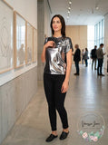 Michael Michael Kors Petite Foil Jersey Petal Sleeve Top, Size PL