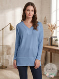 Vince Camuto V-Neck Drop-Shoulder Tunic – Canyon Blue, Size Large