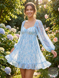 Aqua Floral Ruffle Mini Dress, Size XL