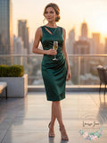 Vince Camuto Womens Cutout Draped Satin Sheath Dress