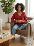 Lucky Brand V-Neck Eyelash Sweater in Winery, Size X-Large