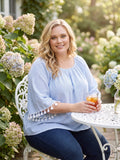Karen Kane Womens Plus Santorini Striped Tassel Pullover Top, Size 3X