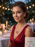 Macys Silver Plate Cubic Zirconia Heart Necklace and Stud Earring Set