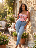 PrettyLittleThing Plus Pink Floral Print Corset Crop Top, Size L/16