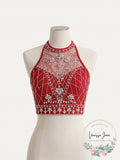 B. Darlin Juniors Red Mesh Embellished Crop Top Blouse Juniors, Size 1/2
