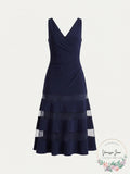 Lauren Ralph Lauren Lighthouse Navy Tulle-Panel A-Line Dress, 6
