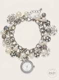 Holiday Lane Womens Snowflake Silver-Tone Charm Bracelet Watch 26mm