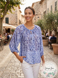 Cupio Womens 3/4 Sleeve Tie Neck Peasant Blouse