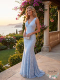 Morgan & Company Juniors Open-Back Glitter-Lace Gown