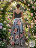 Speechless Juniors Floral Satin Skirt with Black Solid Cropped Top , Size 9