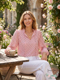 Tommy Hilfiger Women's Polka Dot Long Sleeve V Neck Blouse Top, XS