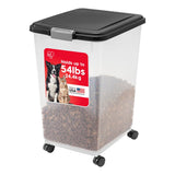 IRIS USA Airtight Pet Food Storage Container with Wheels, Black, 30 lb Capacity - BPA-Free Clear Plastic Bin with Snap-Lid Seal to Keep Kibble, Pellets or Seeds Fresh for Dogs, Cats and Birds