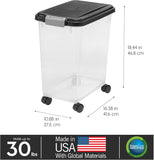 IRIS USA Airtight Pet Food Storage Container with Wheels, Black, 30 lb Capacity - BPA-Free Clear Plastic Bin with Snap-Lid Seal to Keep Kibble, Pellets or Seeds Fresh for Dogs, Cats and Birds