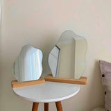 Evcazım Asymmetric Wooden Makeup Mirror - Unique Handmade Decorative Mirror for Home, 13.78 x 11.02 inches