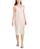 Miken Swim Womens Textured Slit Dress Deep V Neck Metallic