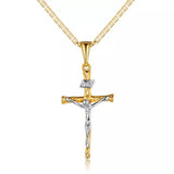 Jesus Crucifix Cross Gold Plated Pendant Necklace