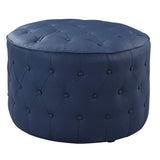 Jimmy Ottoman Button Tufted PU Leather Upholstered Round Pouf