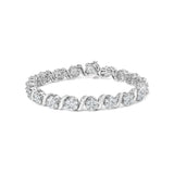 14K White Gold 7 3/8 Cttw Round Brilliant Diamond Floral Cluster and S Link Bracelet (H-I Color, SI2-I1 Clarity) - 7" Inches
