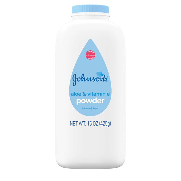 Johnson's Baby Powder with Naturally Derived Cornstarch, Aloe & Vitamin E for Delicate Skin, Hypoallergenic, Free of Parabens, Phthalates & Dyes for Gentle Baby Skin Care, 15 oz