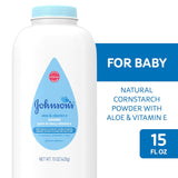 Johnson's Baby Powder with Naturally Derived Cornstarch, Aloe & Vitamin E for Delicate Skin, Hypoallergenic, Free of Parabens, Phthalates & Dyes for Gentle Baby Skin Care, 15 oz