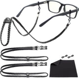 Eye Glass String Strap Holder Premium ECO Leather 2 Cords Black 30 inch Length