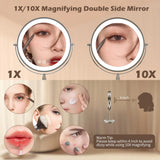 9" Large Makeup Mirror with Lights, 1X/10X Magnifying Vanity Mirror with 3 Colors Dimmable Lightning, 80 LED Lights, 360°Rotation Double Sided Standing Lighted Makeup Mirror Nickel Matte Nickel