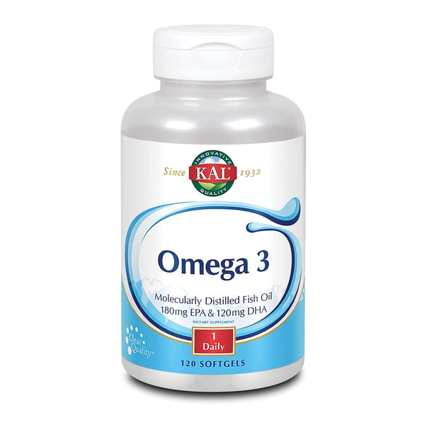 KAL Omega 3 | Omega-3 Fish Oil for Healthy Heart, Joint & Brain Support | 180mg EPA, 120mg DHA (60 CT, 120 Serv)   84006