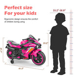 Kids Powered Ride-ons Toy, Kids Motorcycle for 3-6 Years, 12V Electric Ride on Motorcycle with Light Wheel & Bluetooth Music-Pink