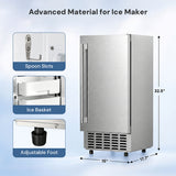 Kismile Commercial Built-in Ice Maker Machine,80Lbs/Day,Under Counter Ice Cube Maker with 24H Timer,Reversible Door,Built-in Freestanding Ice Maker for Home & Office(Silver)