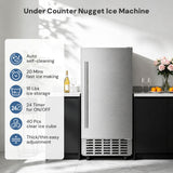 Kismile Commercial Built-in Ice Maker Machine,80Lbs/Day,Under Counter Ice Cube Maker with 24H Timer,Reversible Door,Built-in Freestanding Ice Maker for Home & Office(Silver)