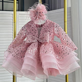 KLFFLGID Baby Girl Pageant Dress Sequins Embroidered Lace Toddler Flower Wedding Birthday Party Gown Dresses