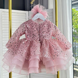 KLFFLGID Baby Girl Pageant Dress Sequins Embroidered Lace Toddler Flower Wedding Birthday Party Gown Dresses